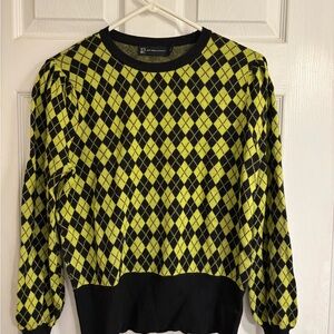 New York & Company Argyle Sweater - Black and Chartreuse